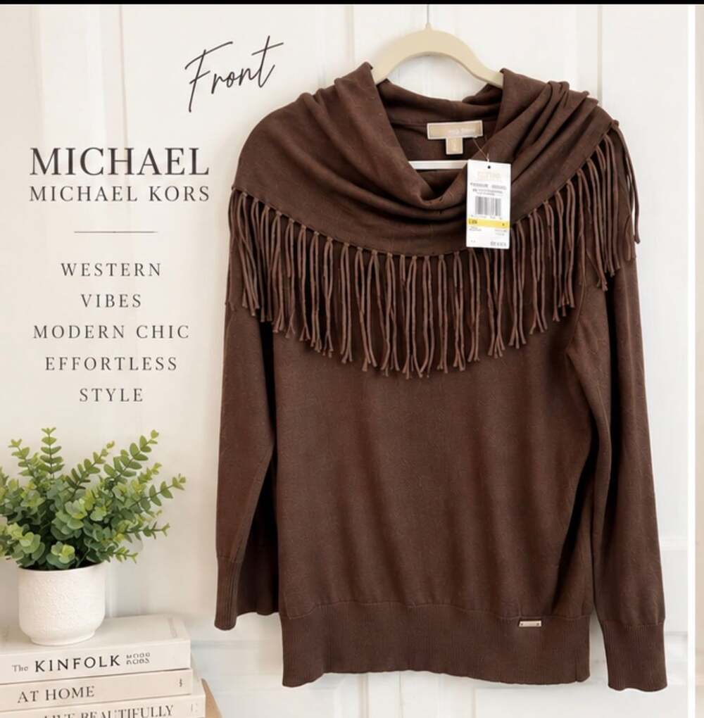 Michael Michael Kors Fringe Cowl Neck Chocolate Brown Sweater - NWT